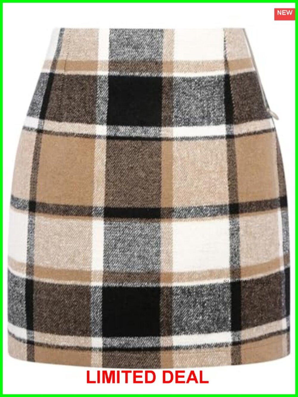 Women's High Waisted Plaid Mini Pencil Skirt Polyester Wool